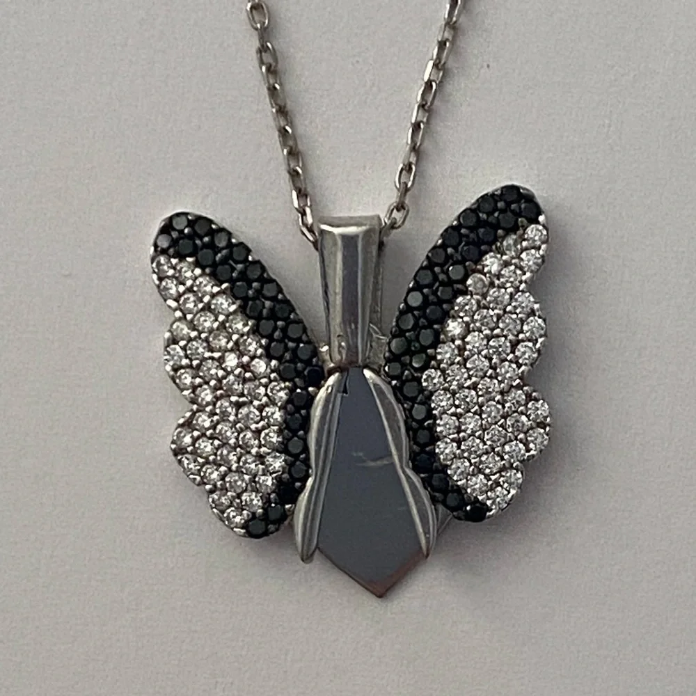 925 Silver butterfly heart initial double necklace